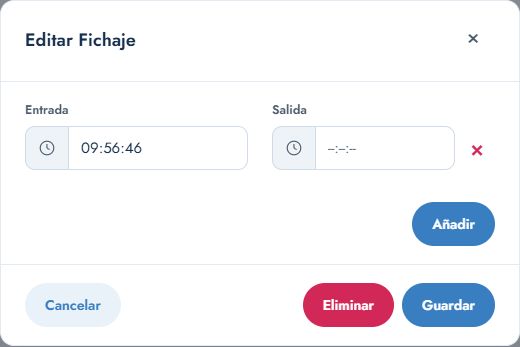 Edición de un fichaje en la aplicación actual