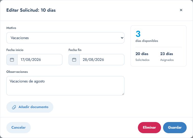 Edición de una solicitud en la aplicación actual